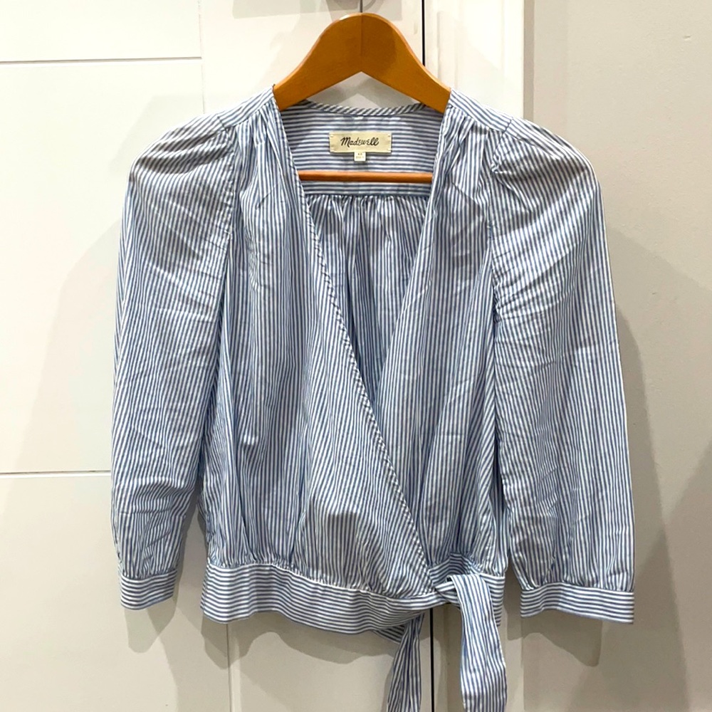 Madewell, blue and white striped blouse, size XS